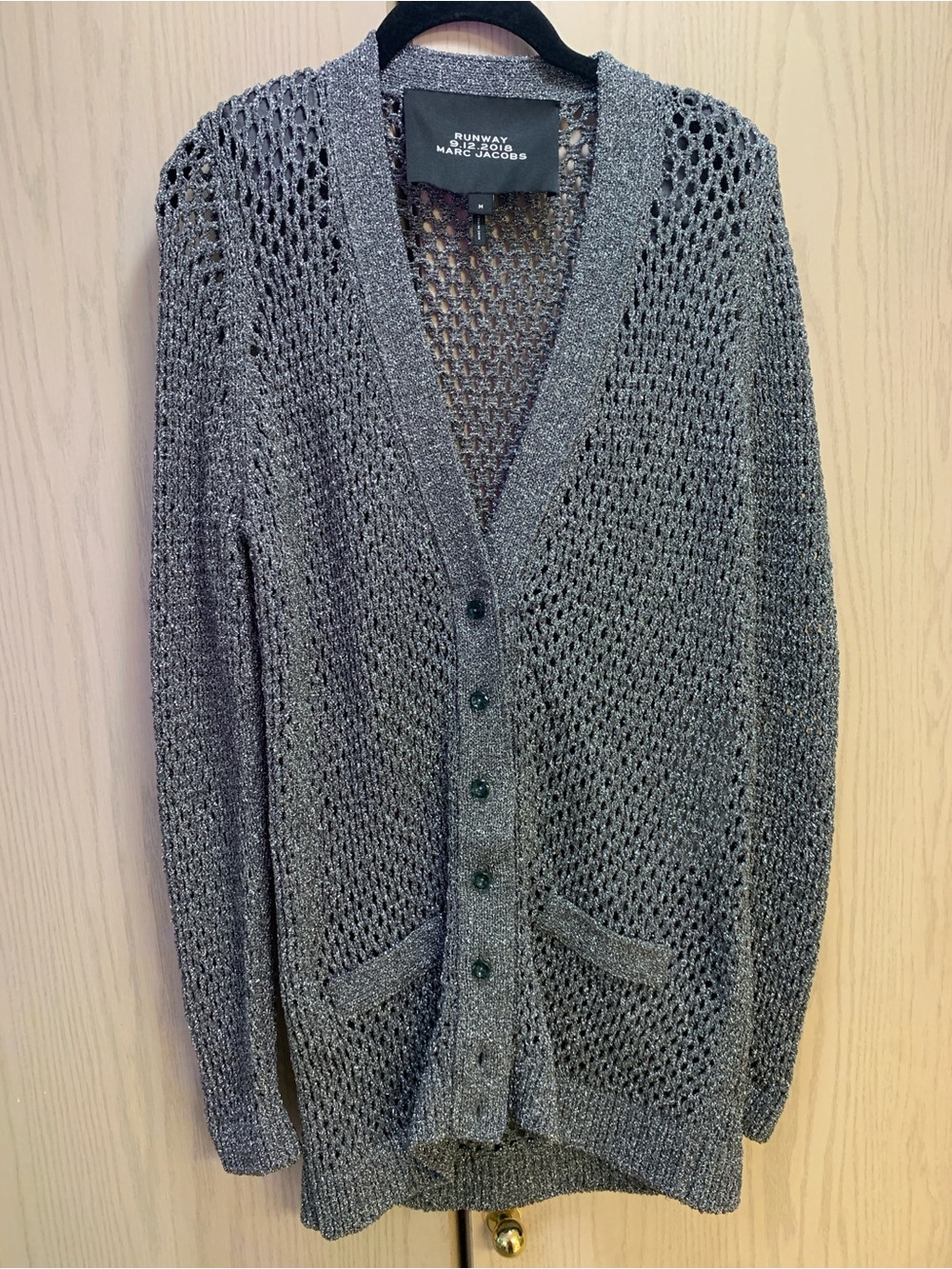Marc Jacobs Runway Metallic Silver Open-Weave Cardigan